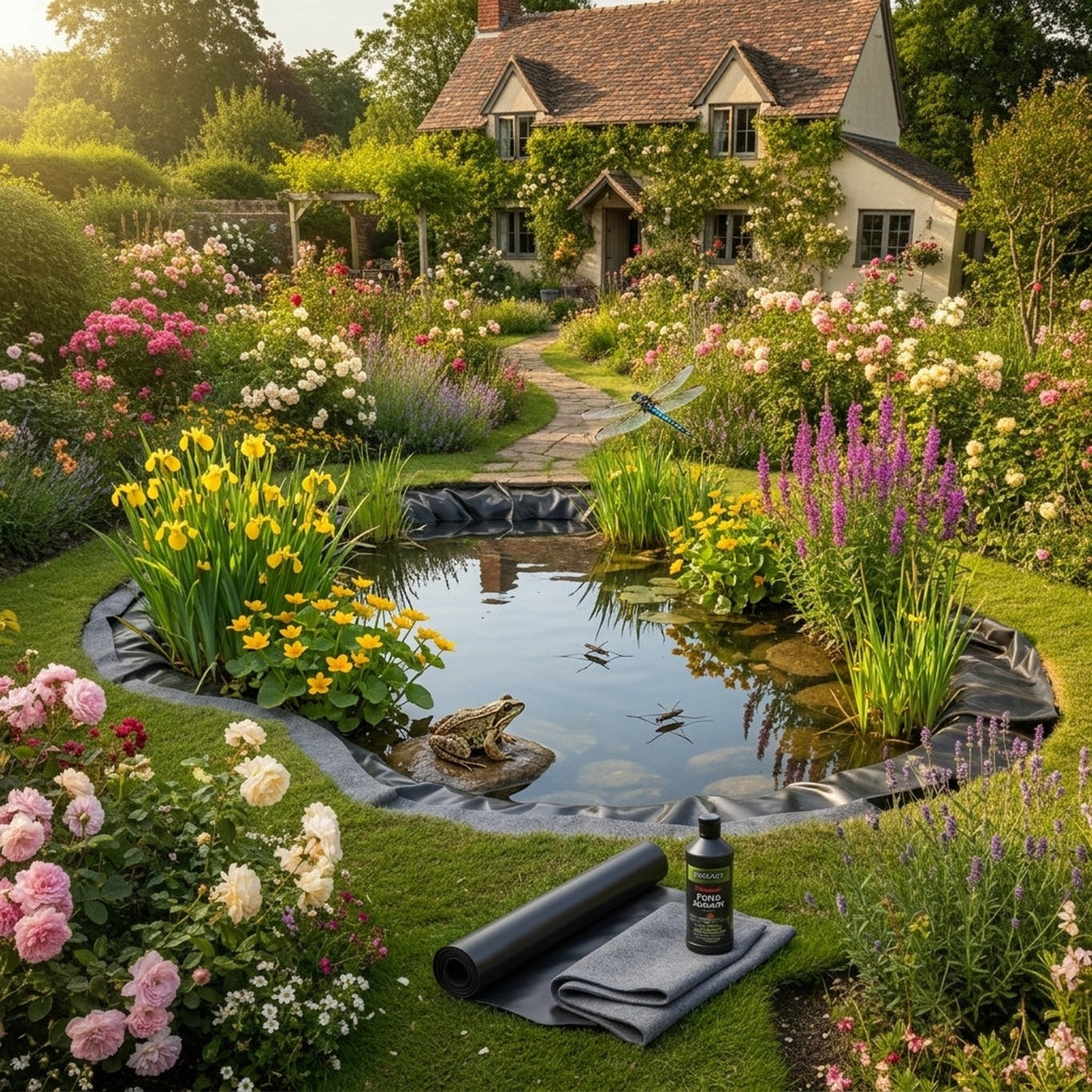Wildlife pond starter kit with EPDM liner underlay and pond sealer UK garden