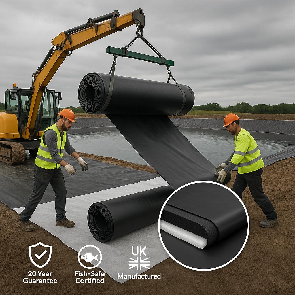 Pond Liner with Underlay – 1mm Thick Rubber, Leak-Proof, UV & Tear-Resistant for Long Life
