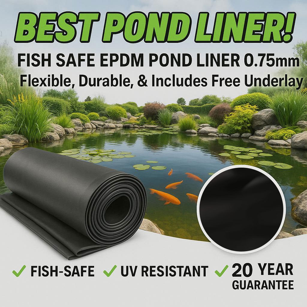 Heavy-Duty EPDM Pond Liner 0.75mm – Tear-Resistant, UV-Proof & Flexible Water Garden Liner for Garden & Wildlife Ponds