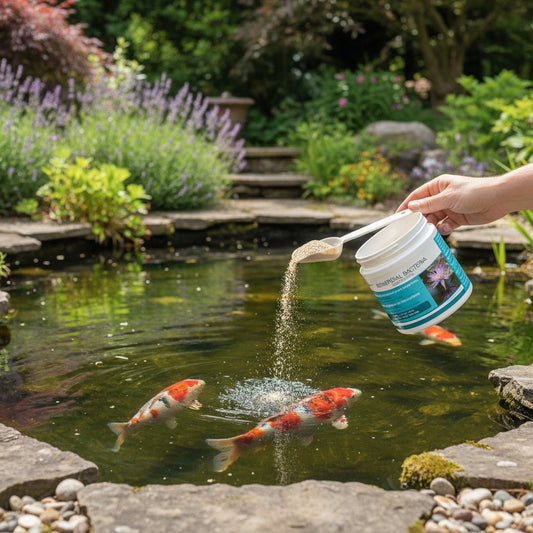 Pond beneficial bacteria powder being added to clear UK koi pond