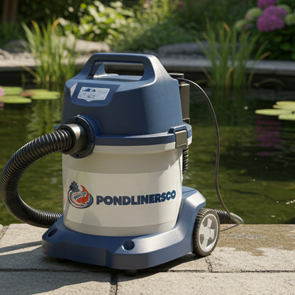 Pond sludge vacuum beside a healthy clear UK koi pond – PondLiners Co