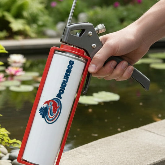 Applying fish safe pond sealant to concrete pond edge