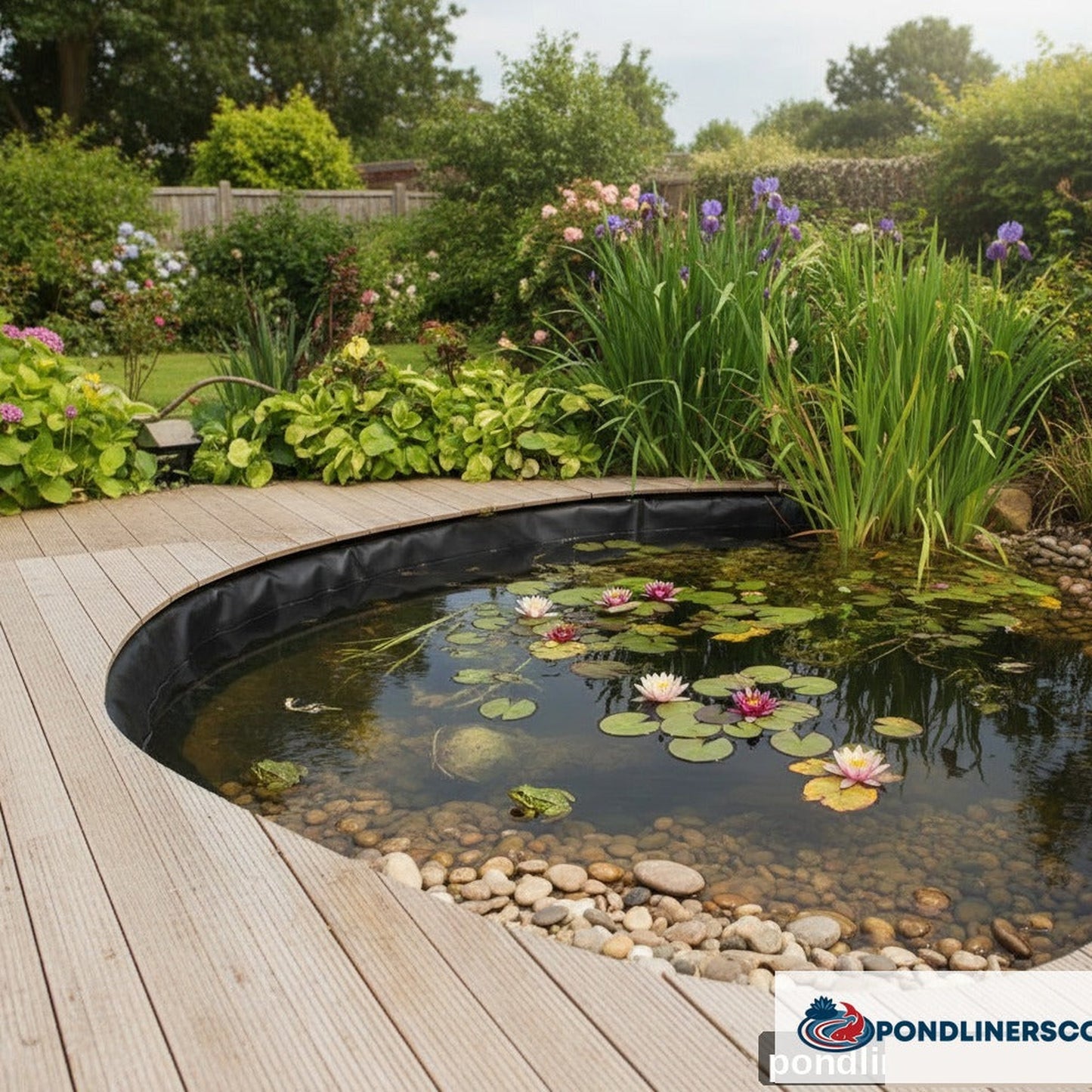 Wildlife pond with LDPE liner, water lilies and pond plants