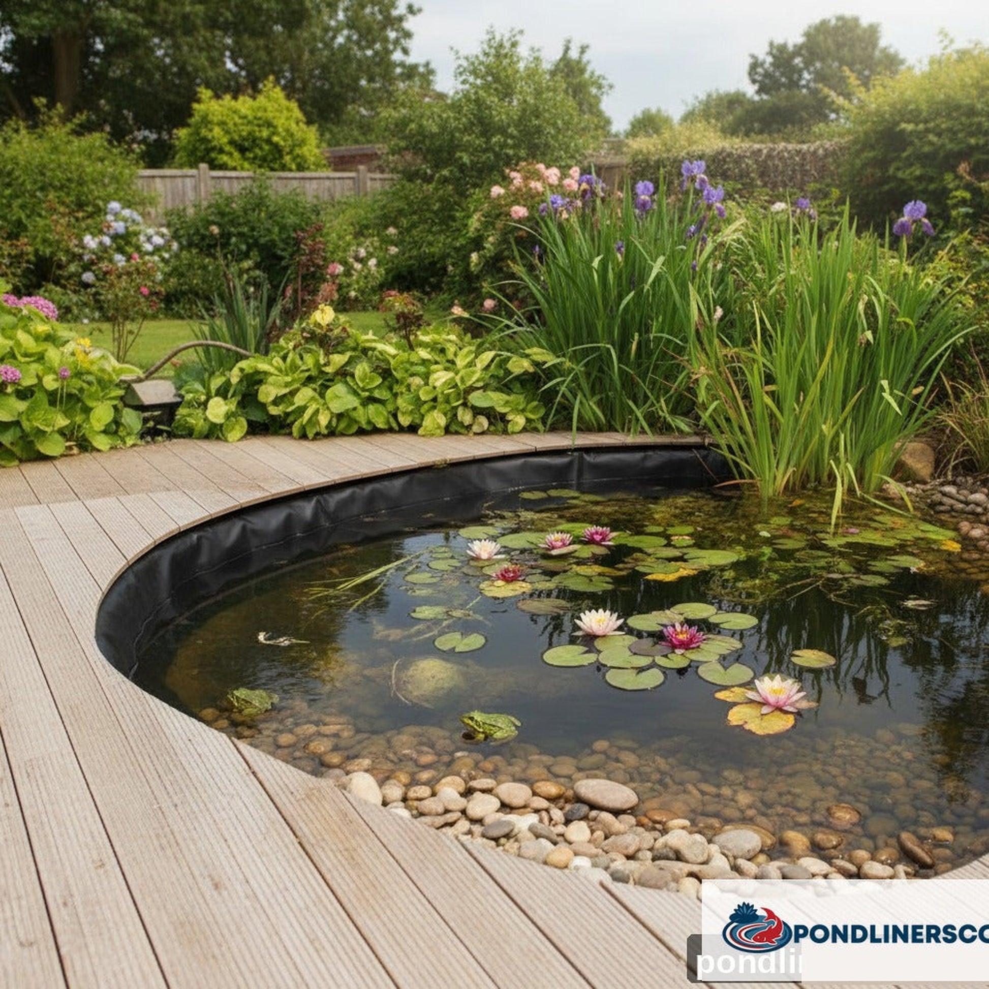 Wildlife pond with LDPE liner, water lilies and pond plants