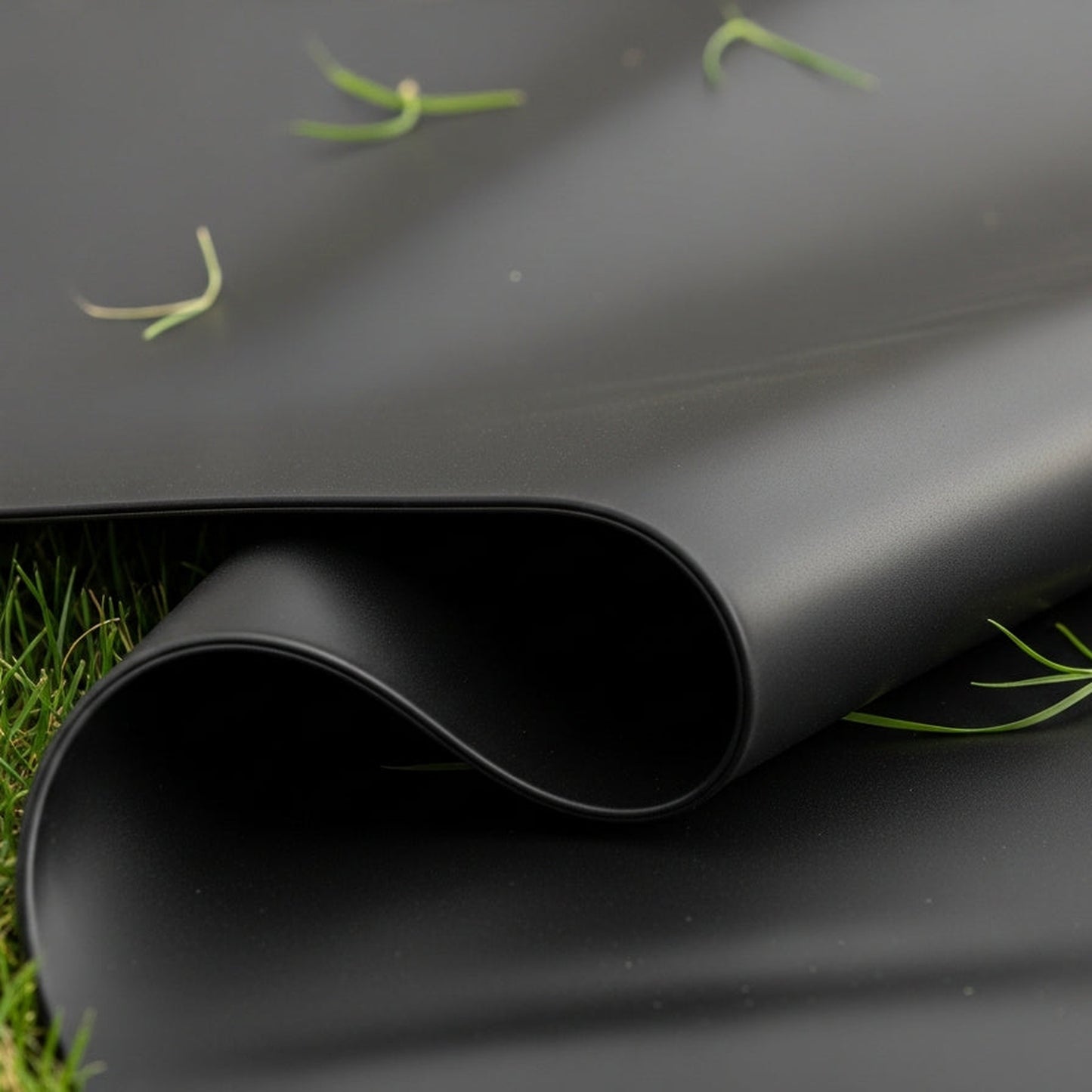 Close-up of black LDPE flexible pond liner material texture - budget pond liner UK