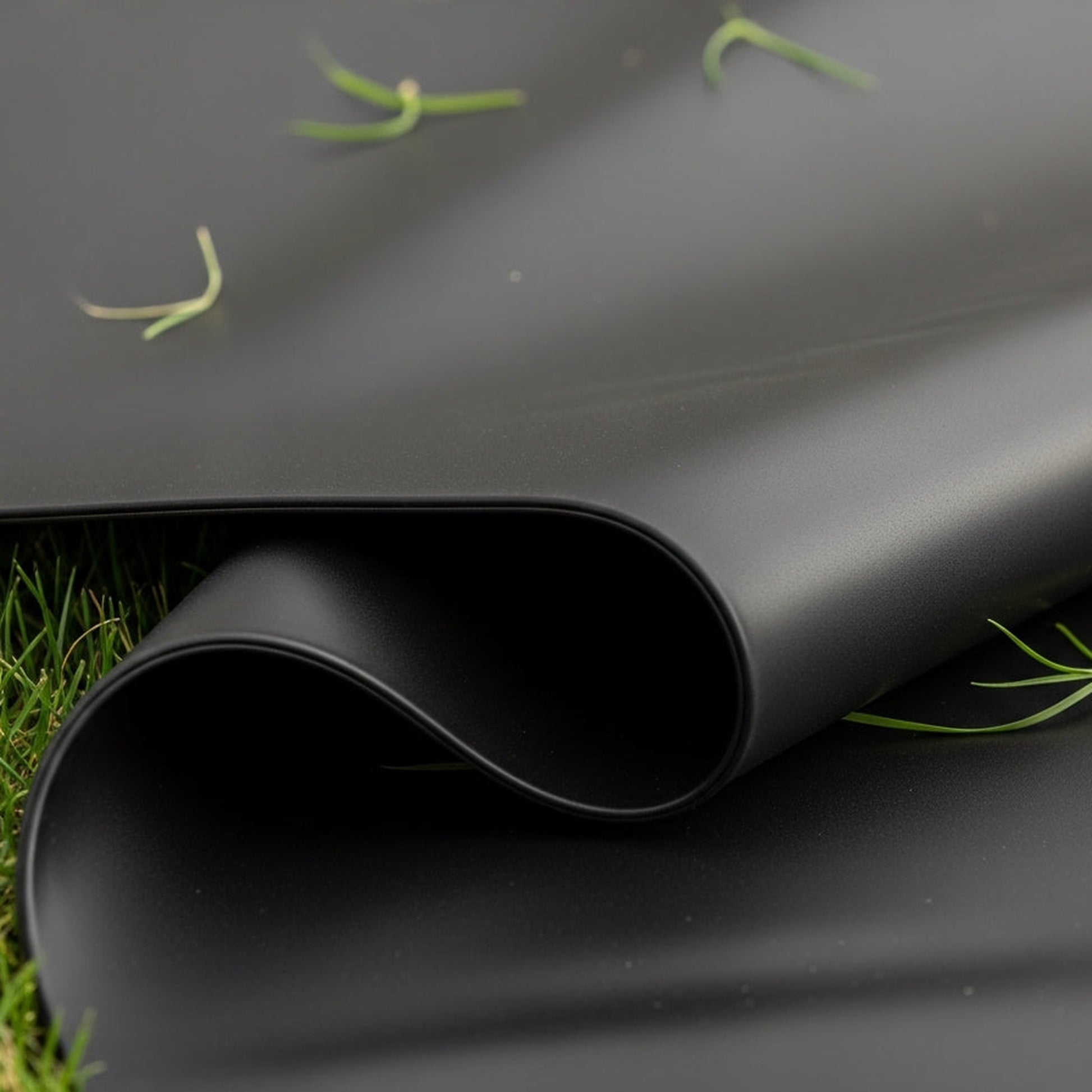 Close-up of black LDPE flexible pond liner material texture - budget pond liner UK