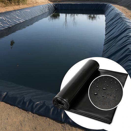 Rectangular pond lined in black HDPE, liner roll inset | HDPE Pond Liner 0.35mm | 40 Year Guarantee | Heavy Duty