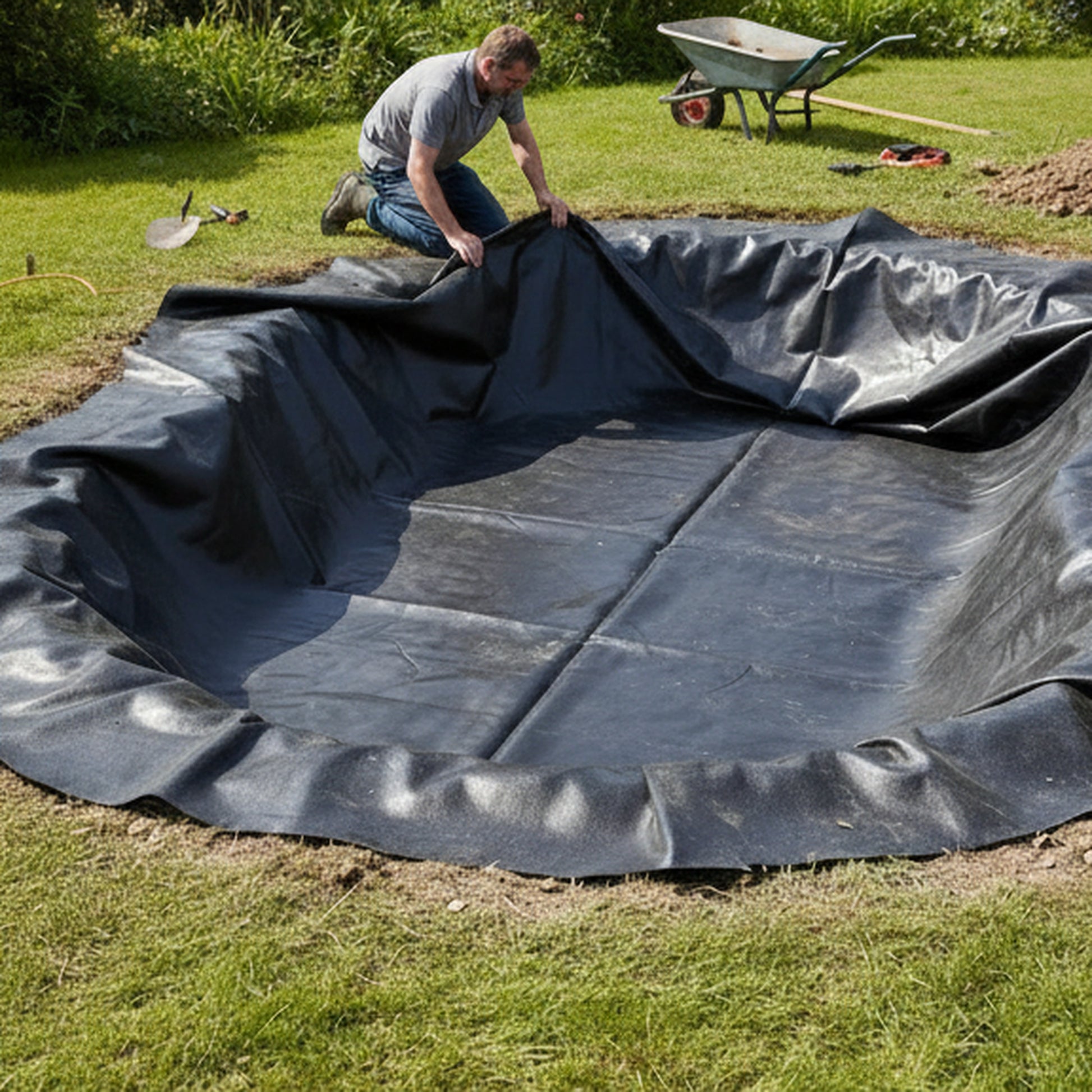 HDPE pond liner installation in UK garden pond
