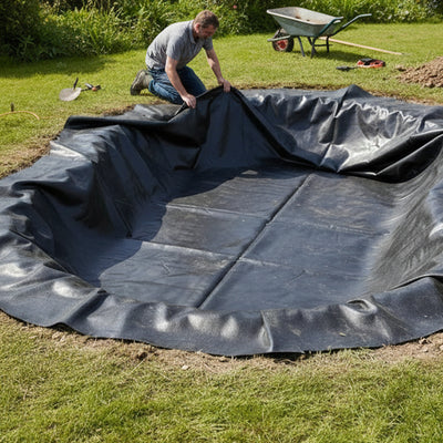 HDPE pond liner installation in UK garden pond