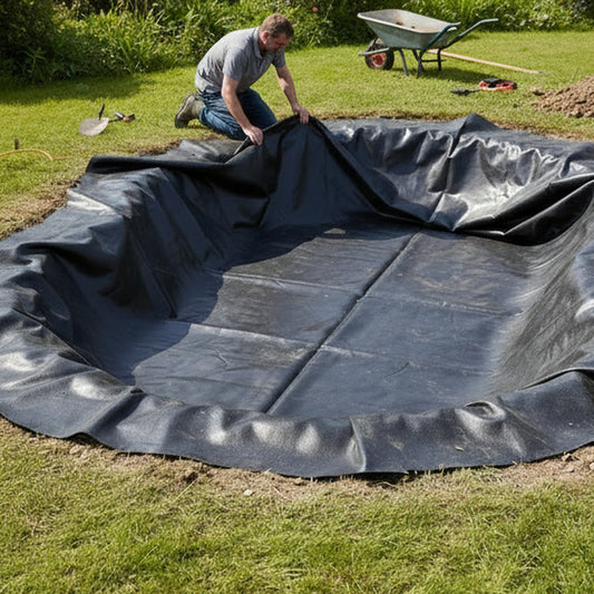 HDPE pond liner installation in UK garden pond