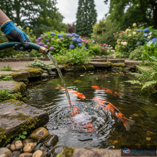 Fresh tap water being added to koi pond during water change