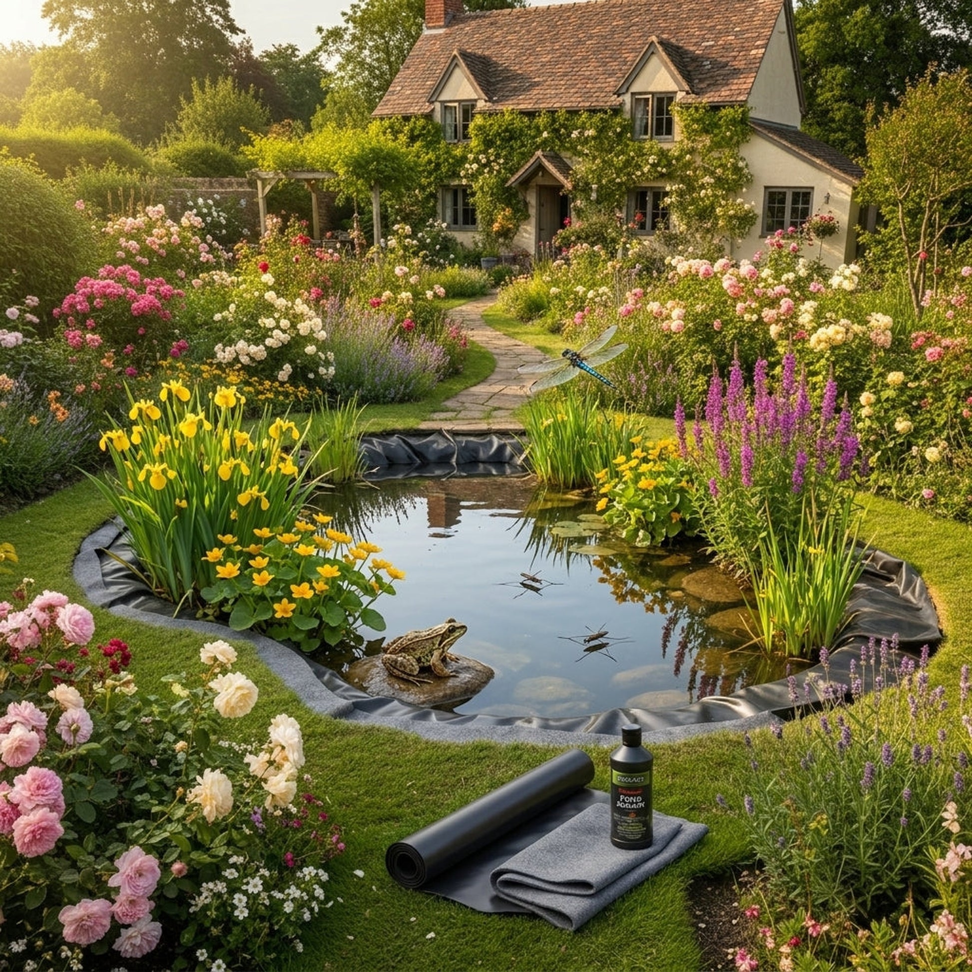 Wildlife pond starter kit with EPDM liner underlay and pond sealer UK garden
