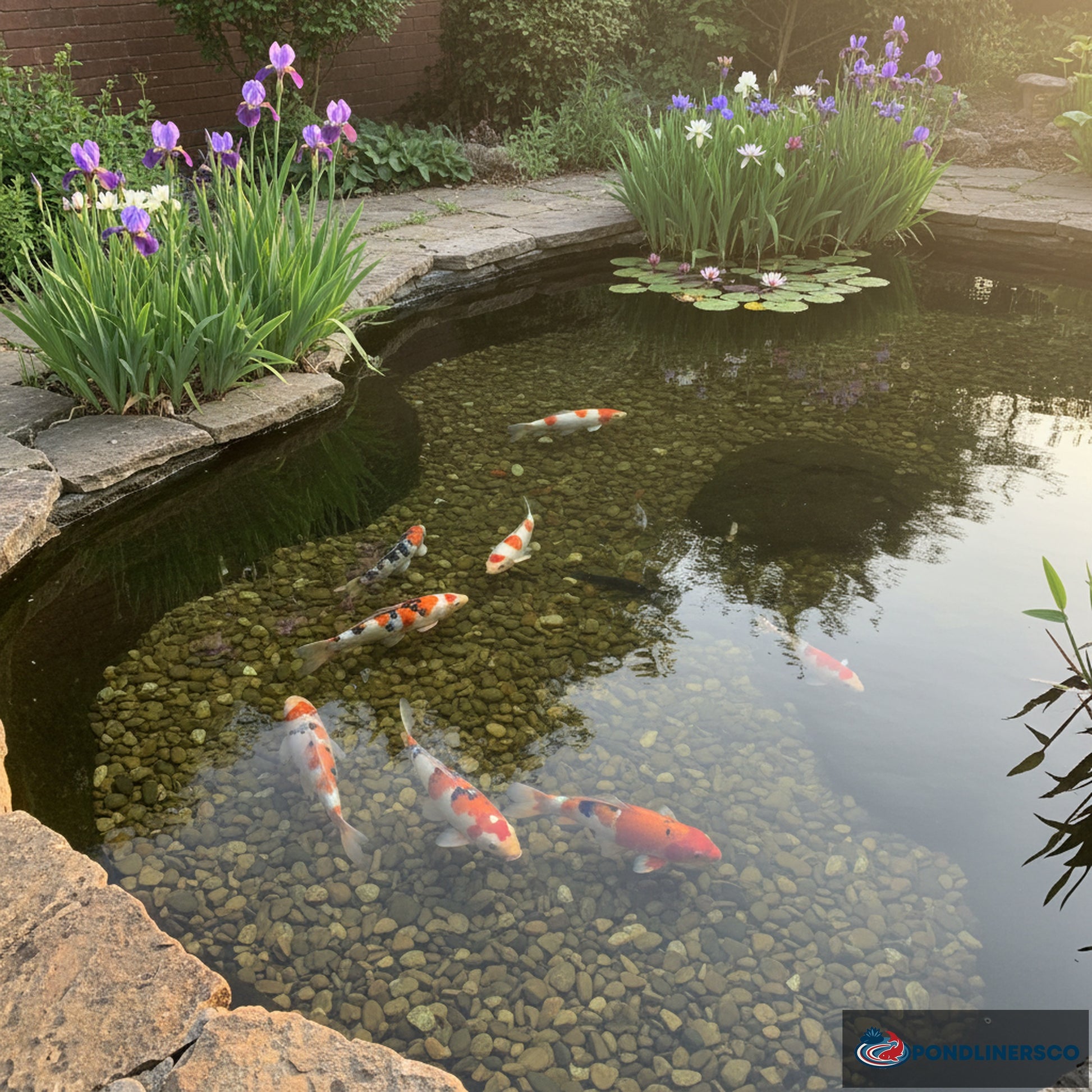 Crystal clear koi pond maintained with ammonia remover