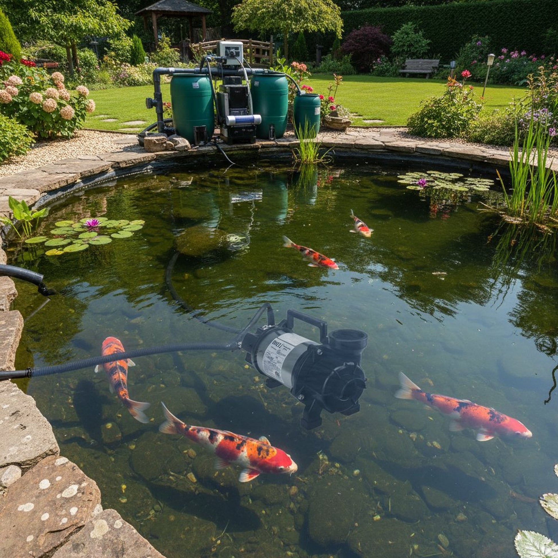 Commercial grade submersible pond pump 5000GPH skimmer compatible