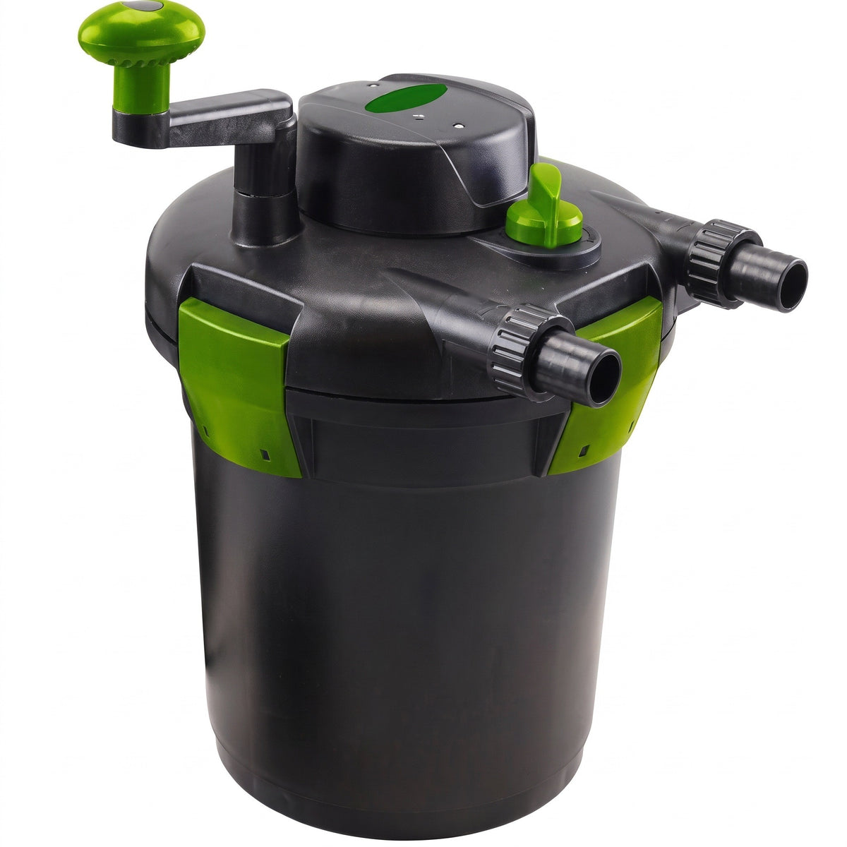 Compact pressurised UV pond filter with lime-green side panels on a white background (3000L and 5000L body)