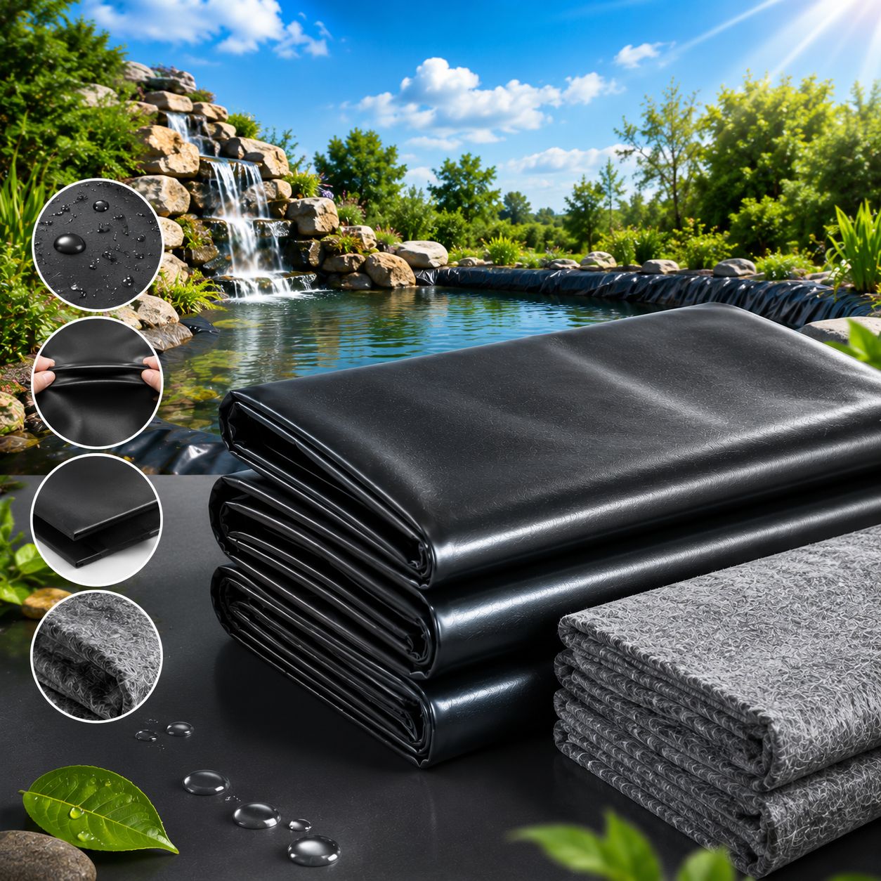 Pond Liner & Underlay Bundle UK | EPDM 0.75mm + 200gsm Geotextile | Complete Kit